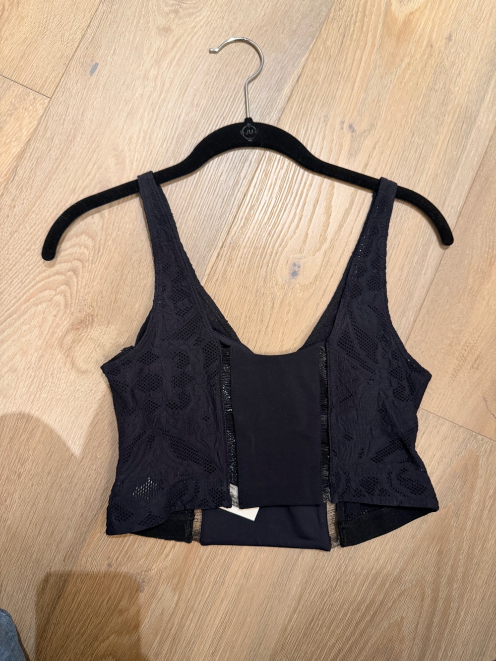 Jonathan Simkhai x Carbon 38 Black Lace-Panel Longline crop Top - Picture 3 of 6
